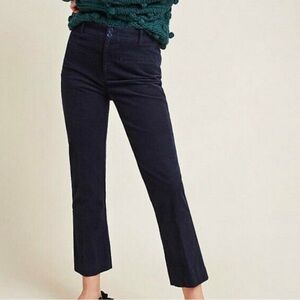 Anthropologie The Essential Corduroy Cropped Flare Trousers Pants | Size 2 Navy